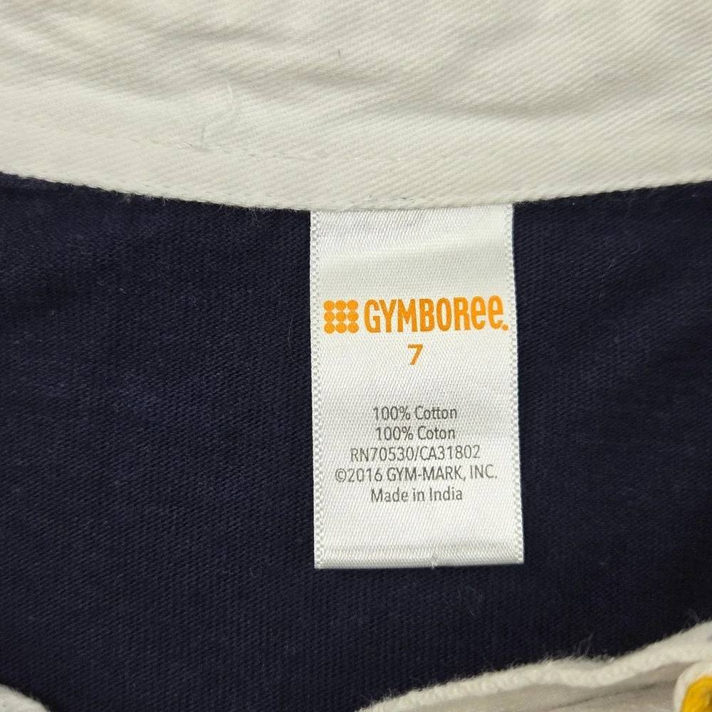 Gymboree Boys Size 7 Rugby Shirt Navy Blue Yellow Striped Long Sleeve Preppy Y2K